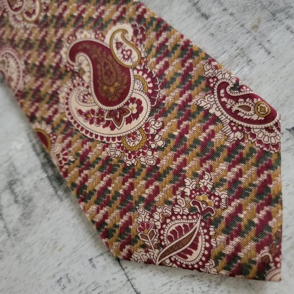 Liberty of London Burgundy Green Paisley Print Silk Tie 56 x 3.5 - Picture 4 of 9